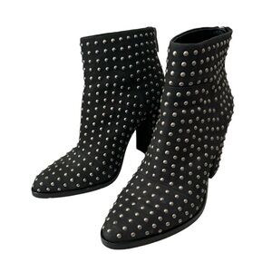 Mercer Edit Full Monty Black Leather Studded Chunky Block Heel Booties Boots 7.5